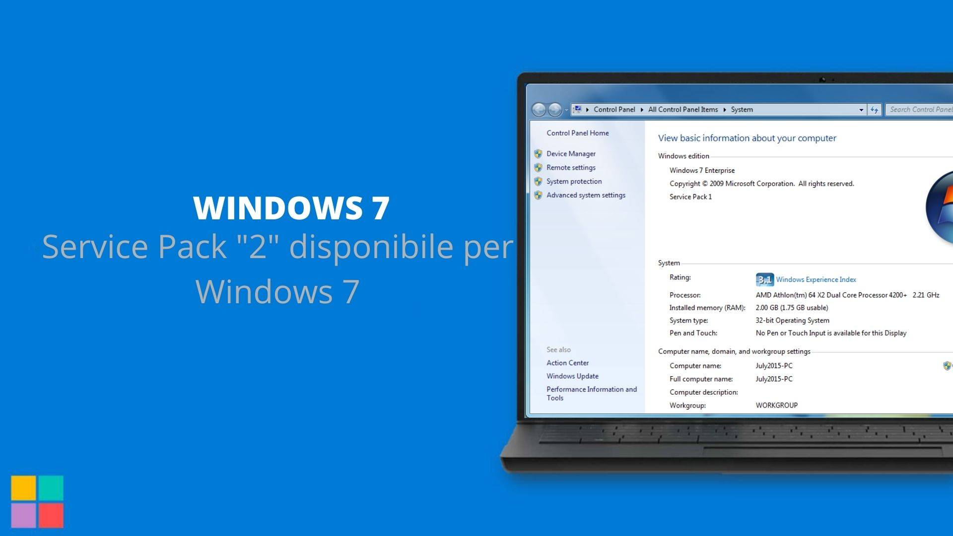 Service Pack "2" disponibile per Windows 7