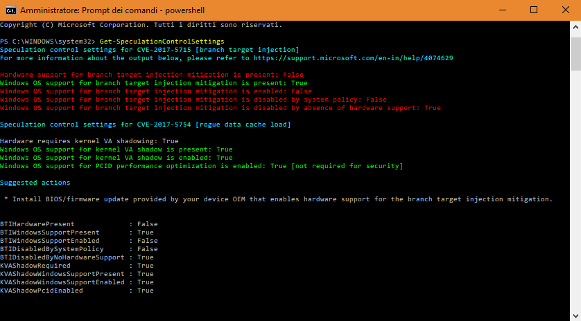 Come controllare se siamo vulnerabili ai bug Spectre e Meltdown 15 inspectrepowershell