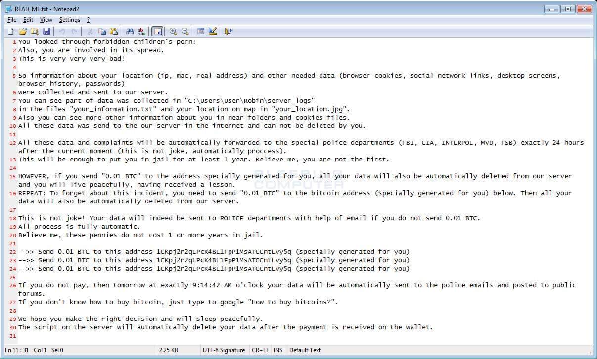 BlackMailware scoperto su XVideos che minaccia di segnalare gli utenti alle autorità 14 ransom note