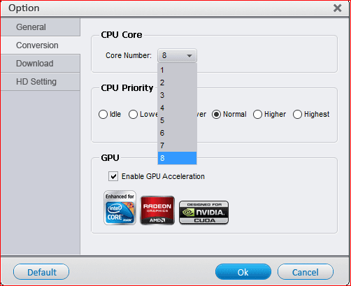 Impostazioni CPU e GPU