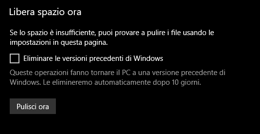 Come liberare spazio dopo l'installazione di Windows 10 April 2018 Update?