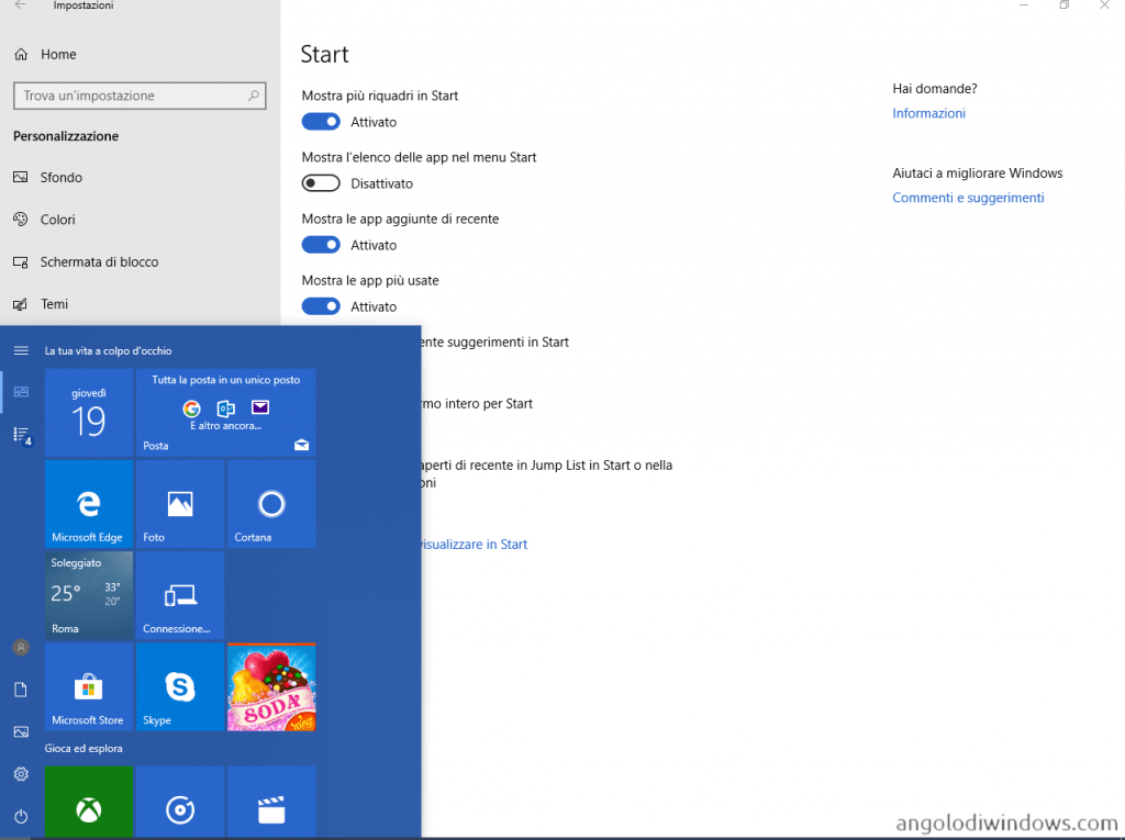 Come personalizzare lo start menù di Windows 10 15 startnoAPPfl