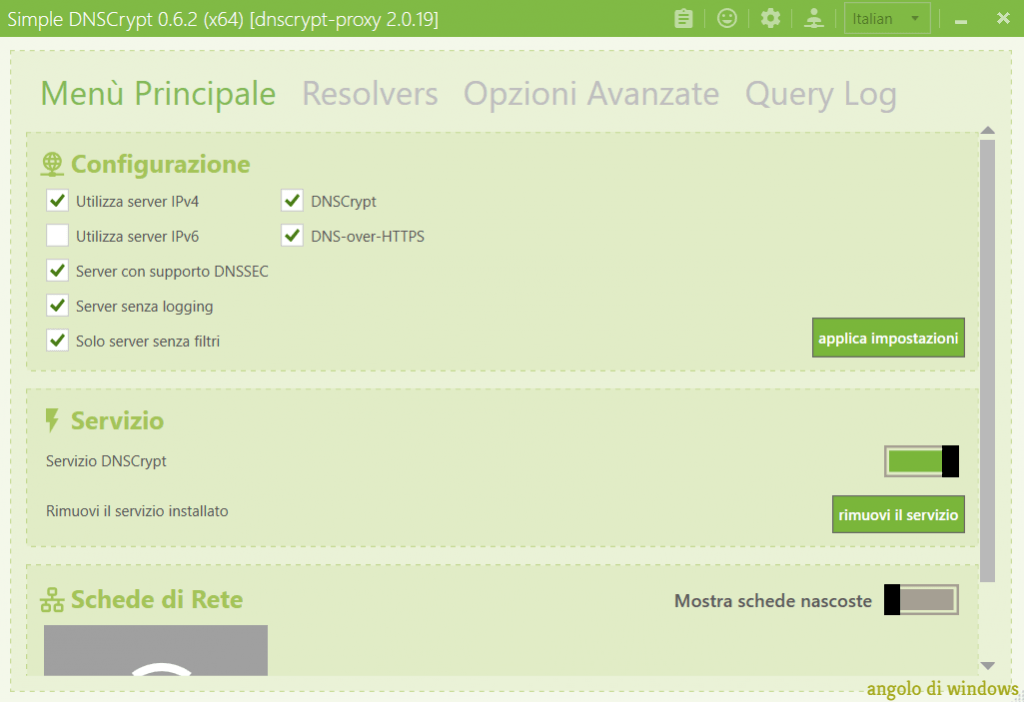 Cifriamo il traffico DNS con DNSCrypt 8 interfaccia principale dello strumento