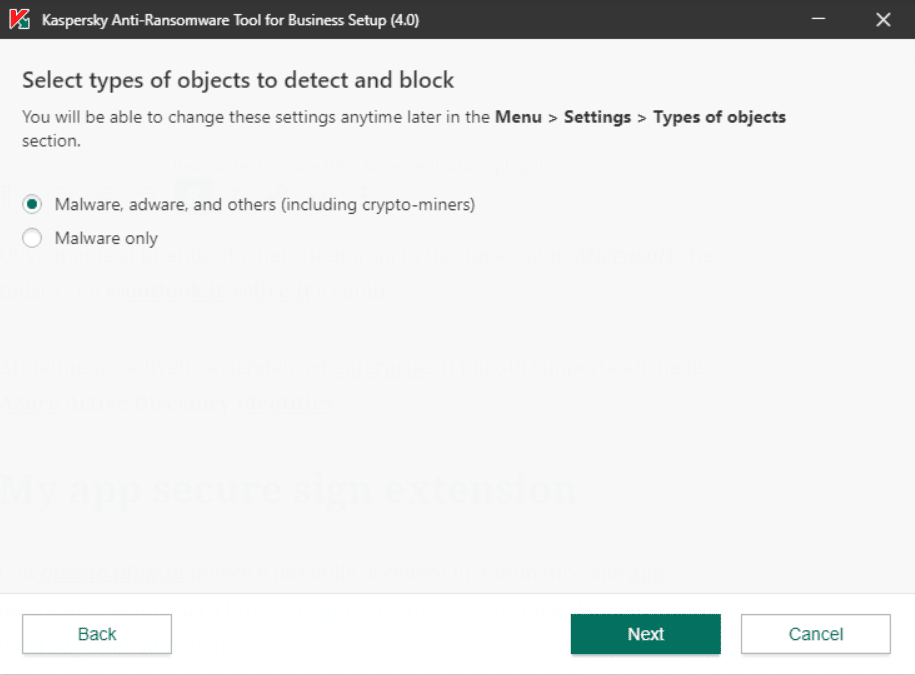 Kaspersky anti-ransomware arriva alla versione 4.0 16 impostare gli oggetti da bloccare