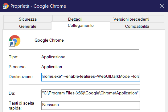 Come abilitare la dark mode in Google Chrome 14 propriet%C3%A0chromedarkmode