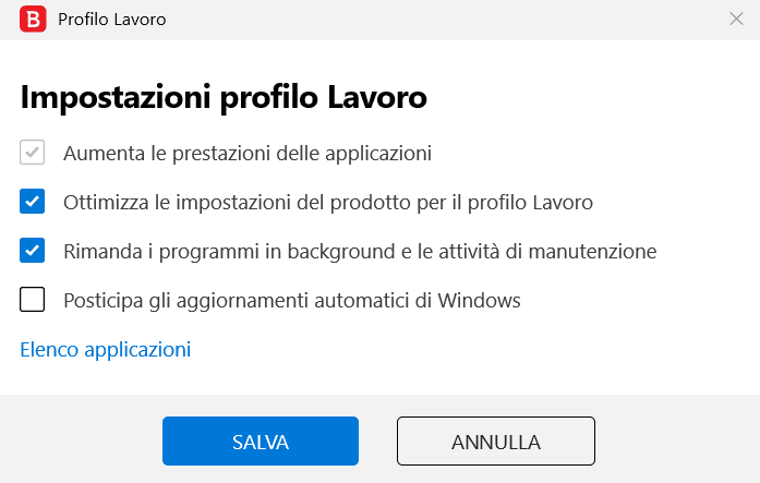 Recensione Bitdefender Internet Security per Windows 21 Configurazioni disponibili nel profilo lavoro