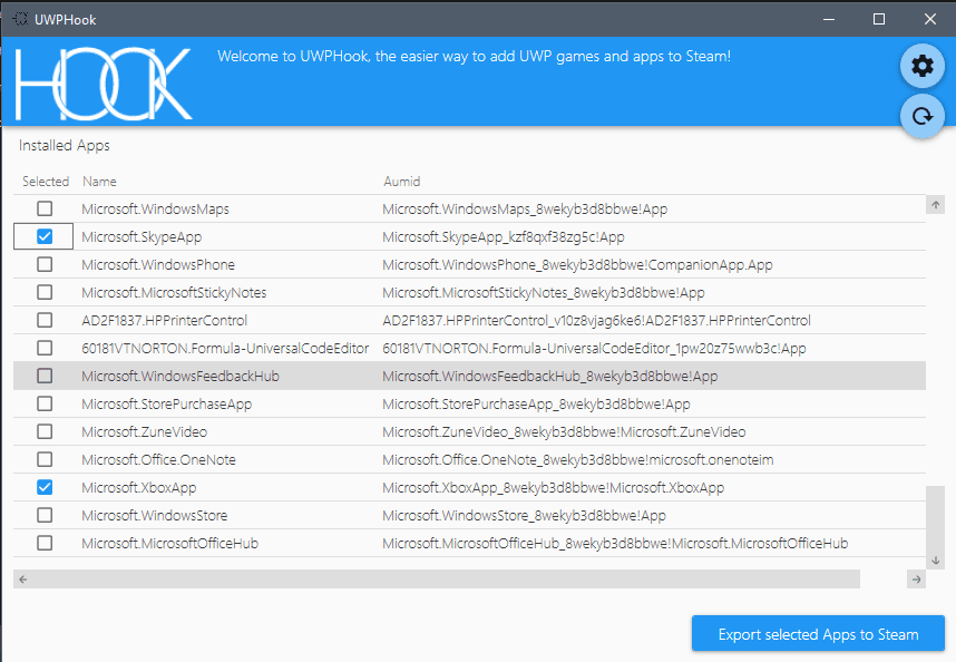 Come esportare i giochi scaricati dal Windows Store a Steam 15 Selezionare le app desiderate e cliccare su Export