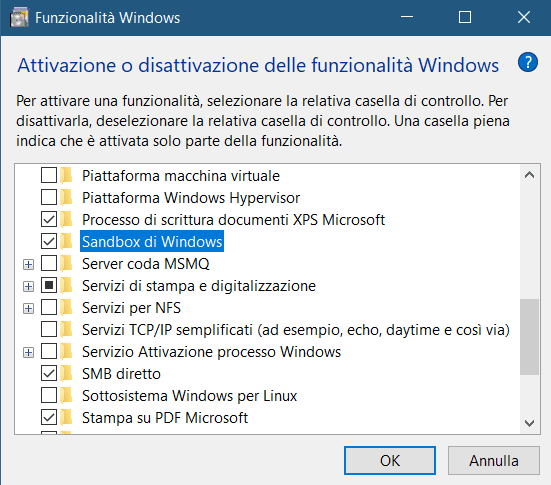 Come aggiungere Windows Sandbox a Windows 10 Home 12 Attivazione della Sandbox di Windows