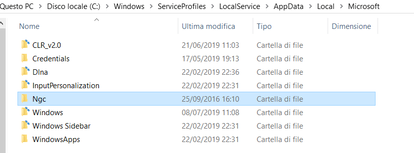 Eliminare il contenuto della cartella NGC