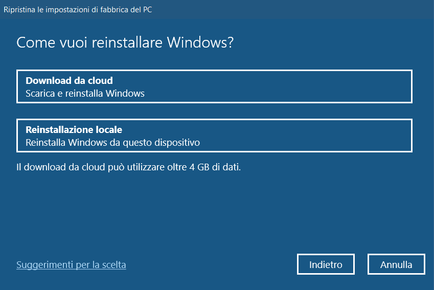 Microsoft spiega come funzionerà il reset via cloud 14 Download da cloud disponibile
