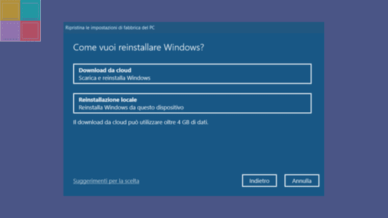 ripristino via cloud disponibile