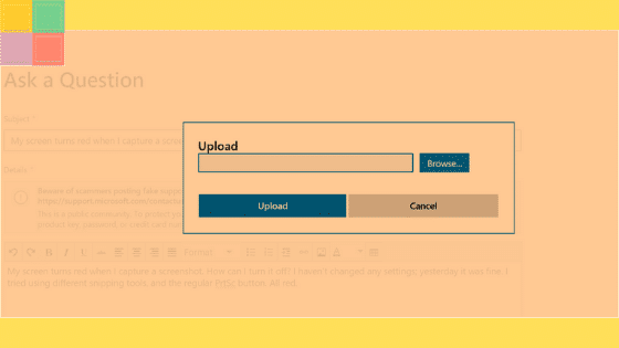 schermo arancione negli screenshot