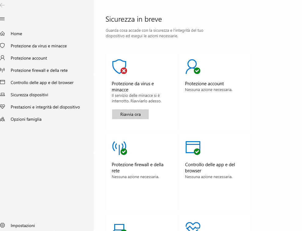 FIX: Windows Defender si blocca dopo l'ultimo update di ieri 12 Protezione da Virus in errore