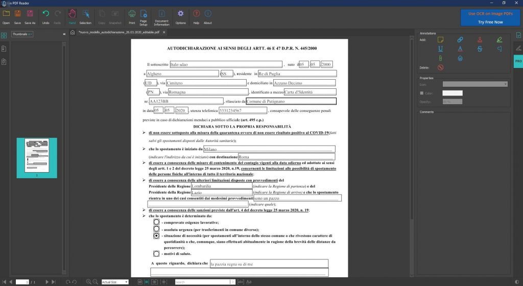 Proviamo Slim PDF Reader 2 14 File aperto