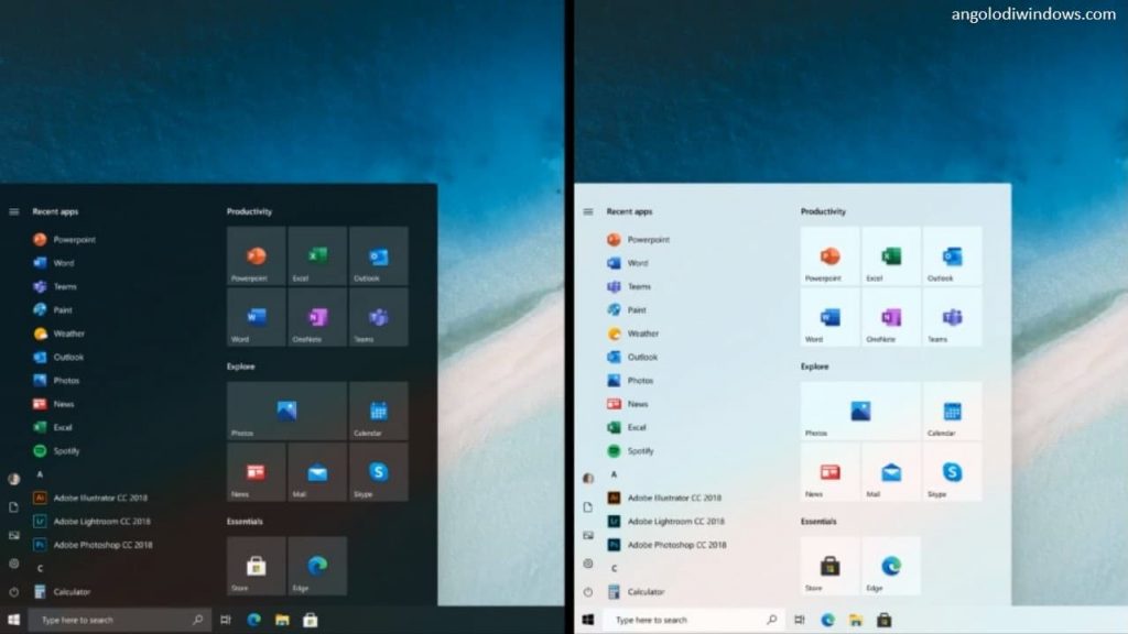 Windows 10 nuovo menu Start senza live tile