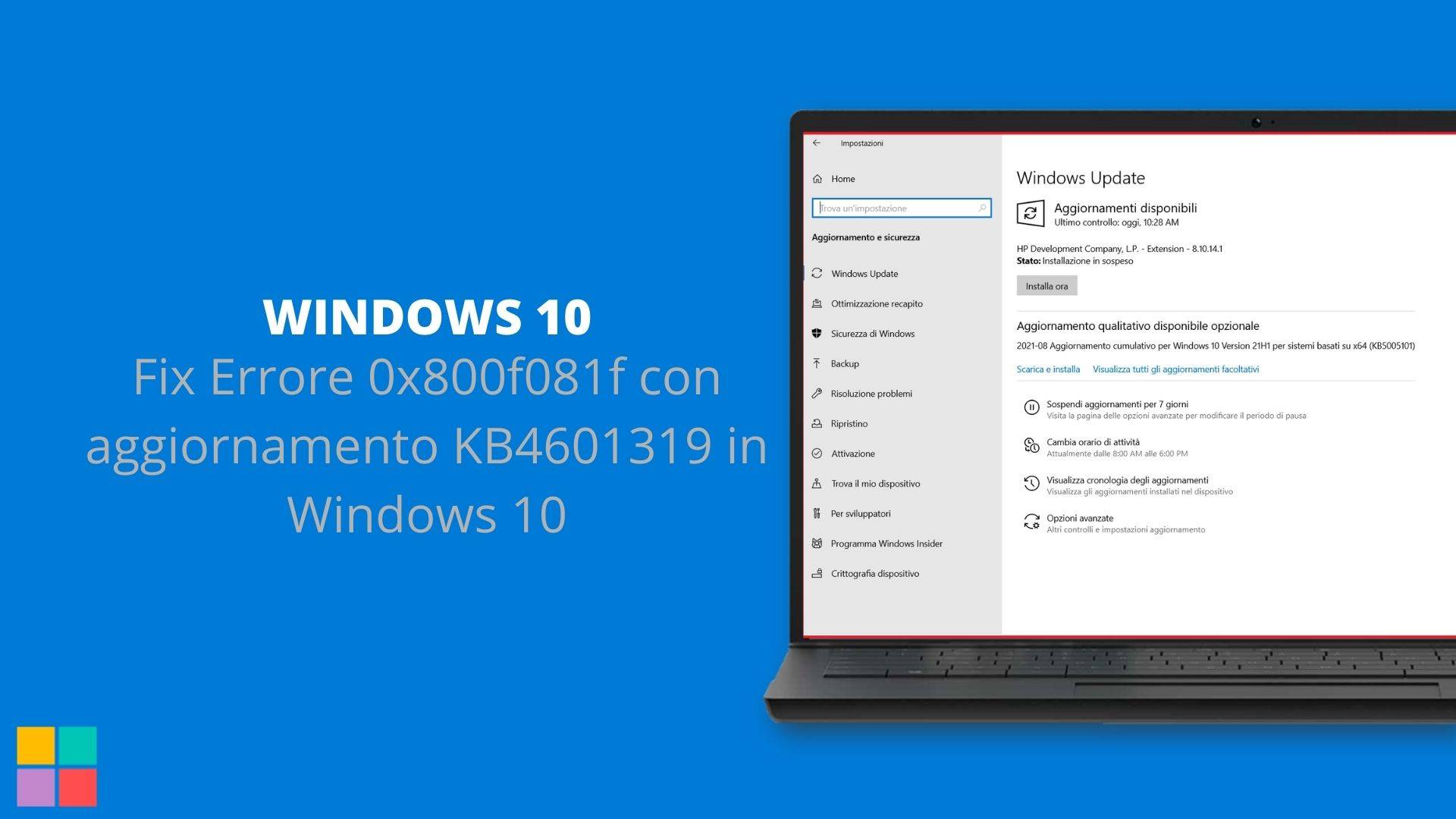 Fix Errore 0x800f081f con aggiornamento KB4601319 in Windows 10