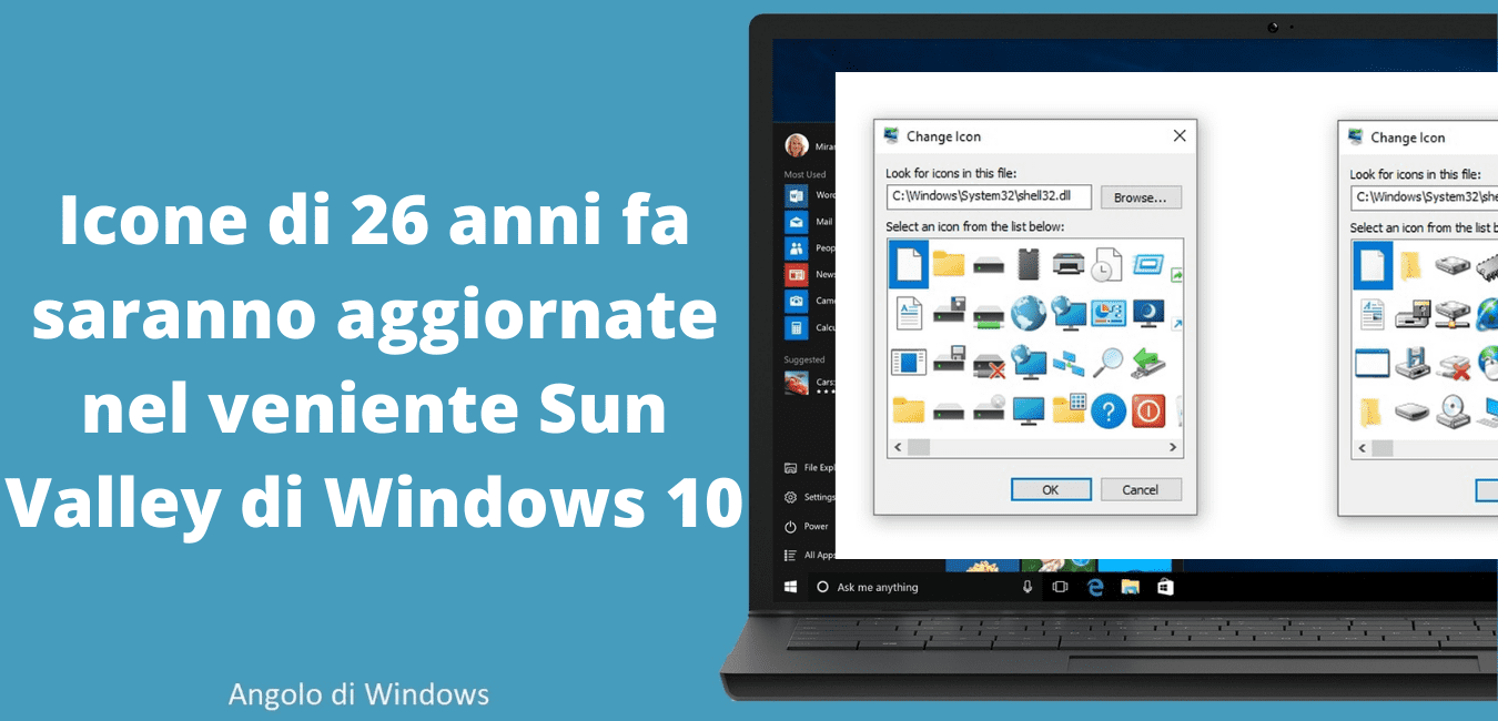 Icone di 26 anni fa saranno aggiornate nel veniente Sun Valley di Windows 10