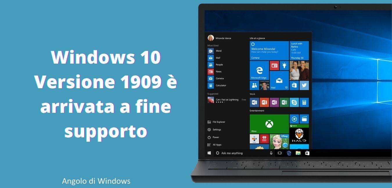 Windows 10 Versione 1909 è arrivata a fine supporto