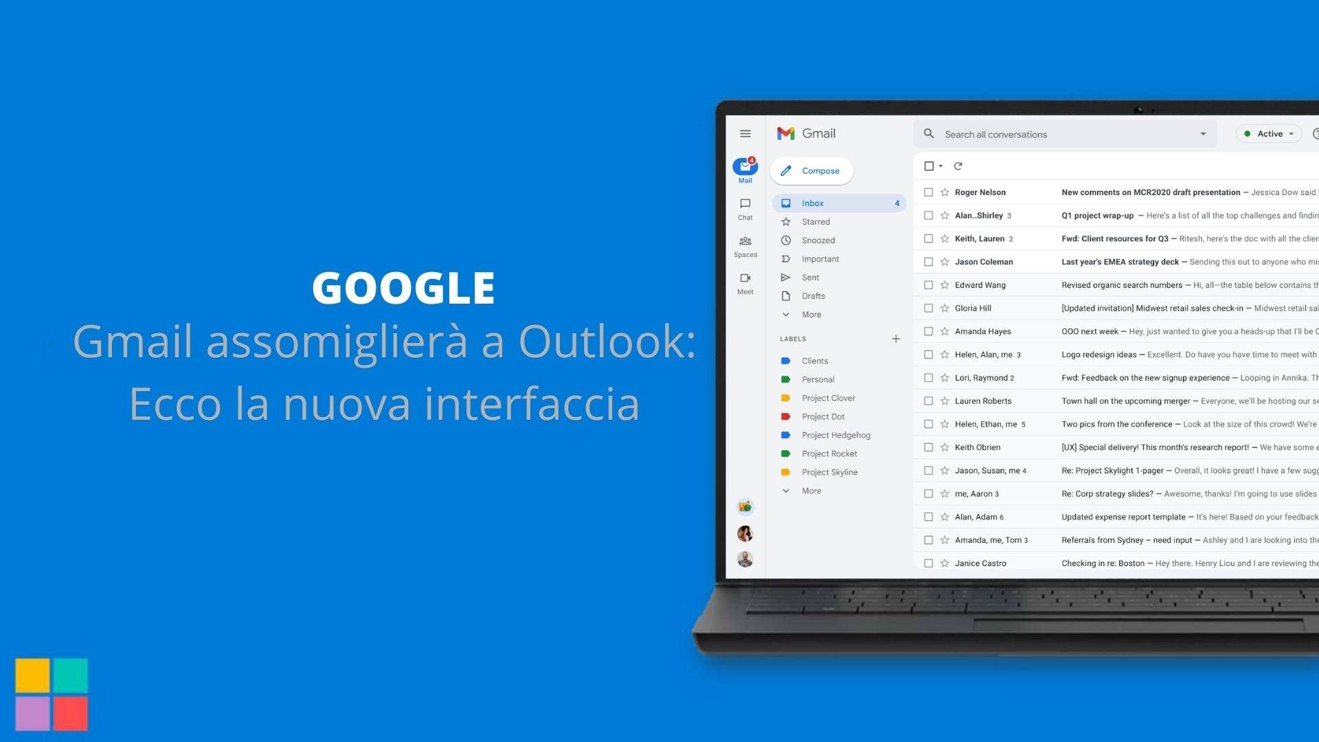 Gmail assomiglierà a Outlook: Ecco la nuova interfaccia
