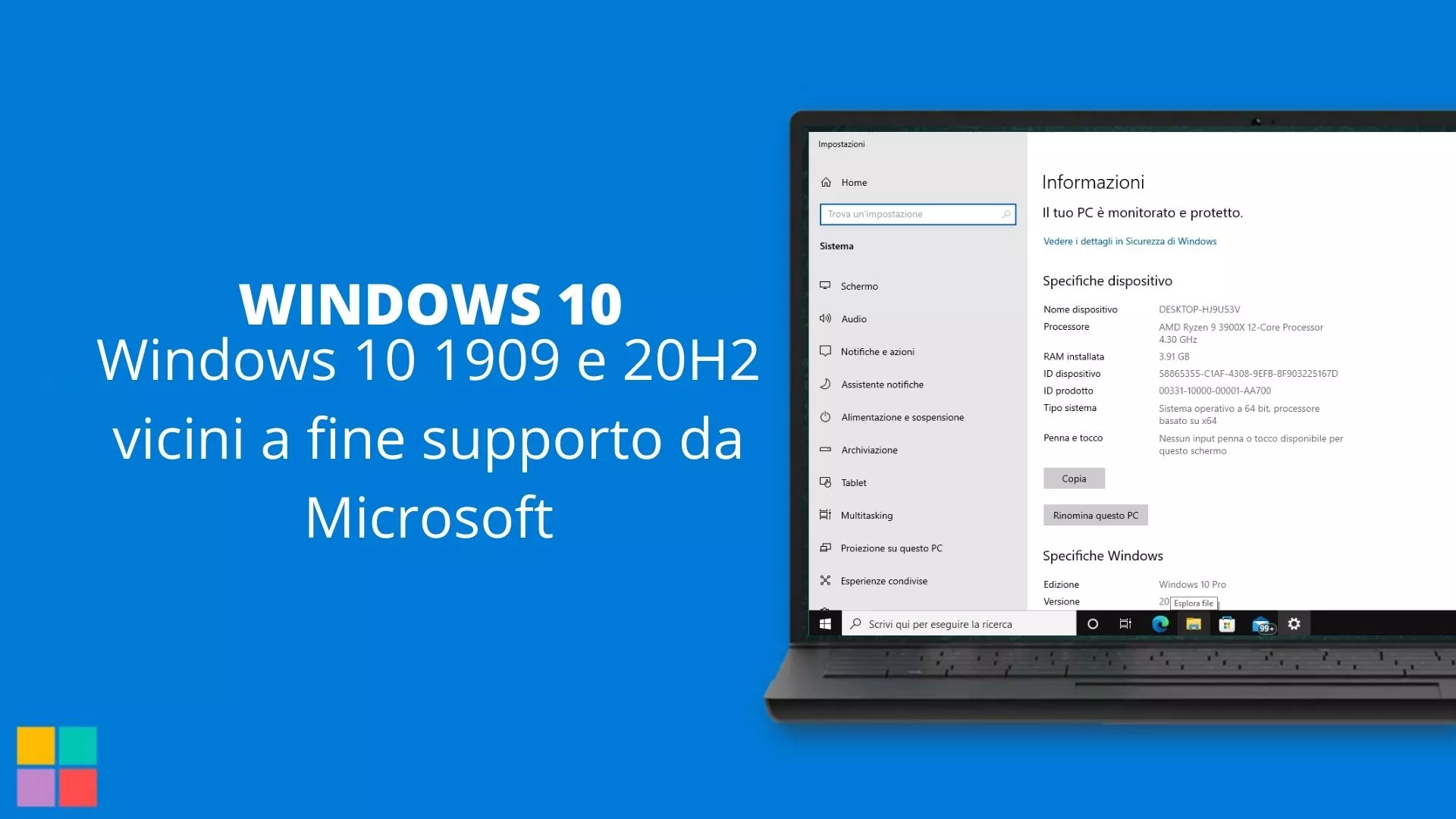 Windows 10 1909 e 20H2 vicini a fine supporto da Microsoft