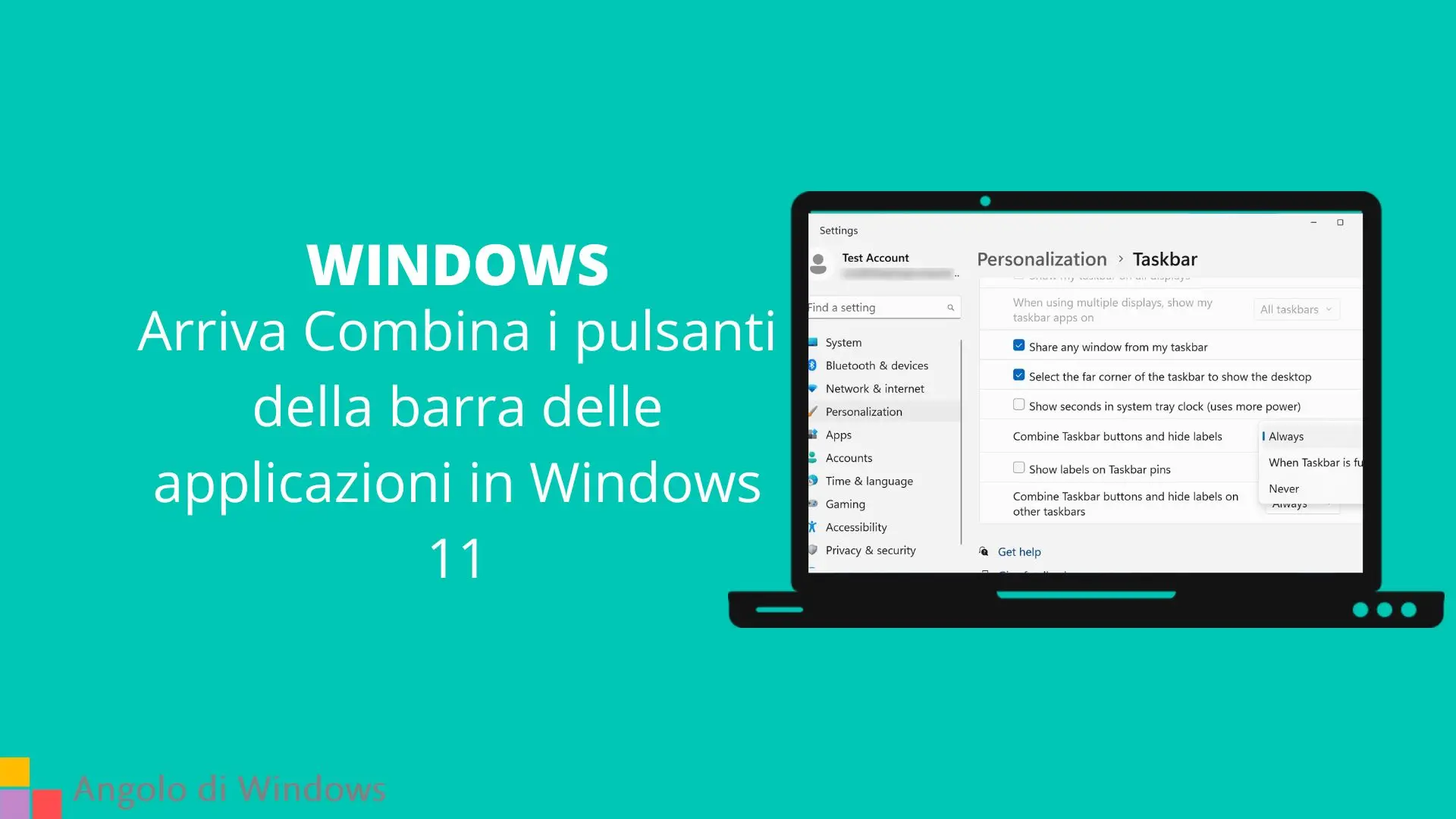 Arriva Combina i pulsanti della barra delle applicazioni in Windows 11