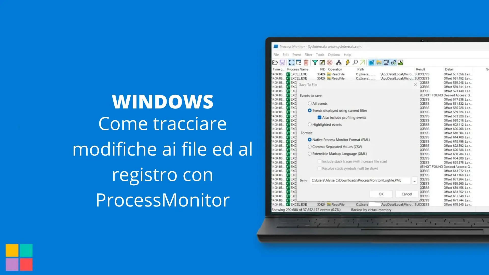 Come tracciare modifiche ai file ed al registro con ProcessMonitor