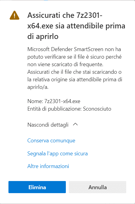 Falso Positivo per Defender che elimina il file 7zFM di 7Zip