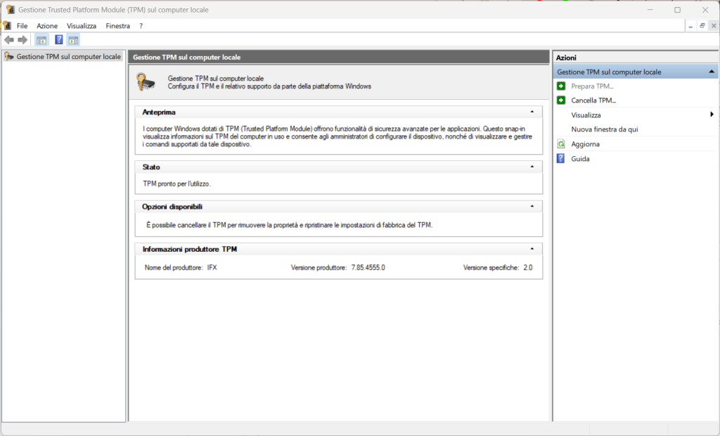 Come attivare il TPM 20 14 Screenshot 2024 01 01 112805