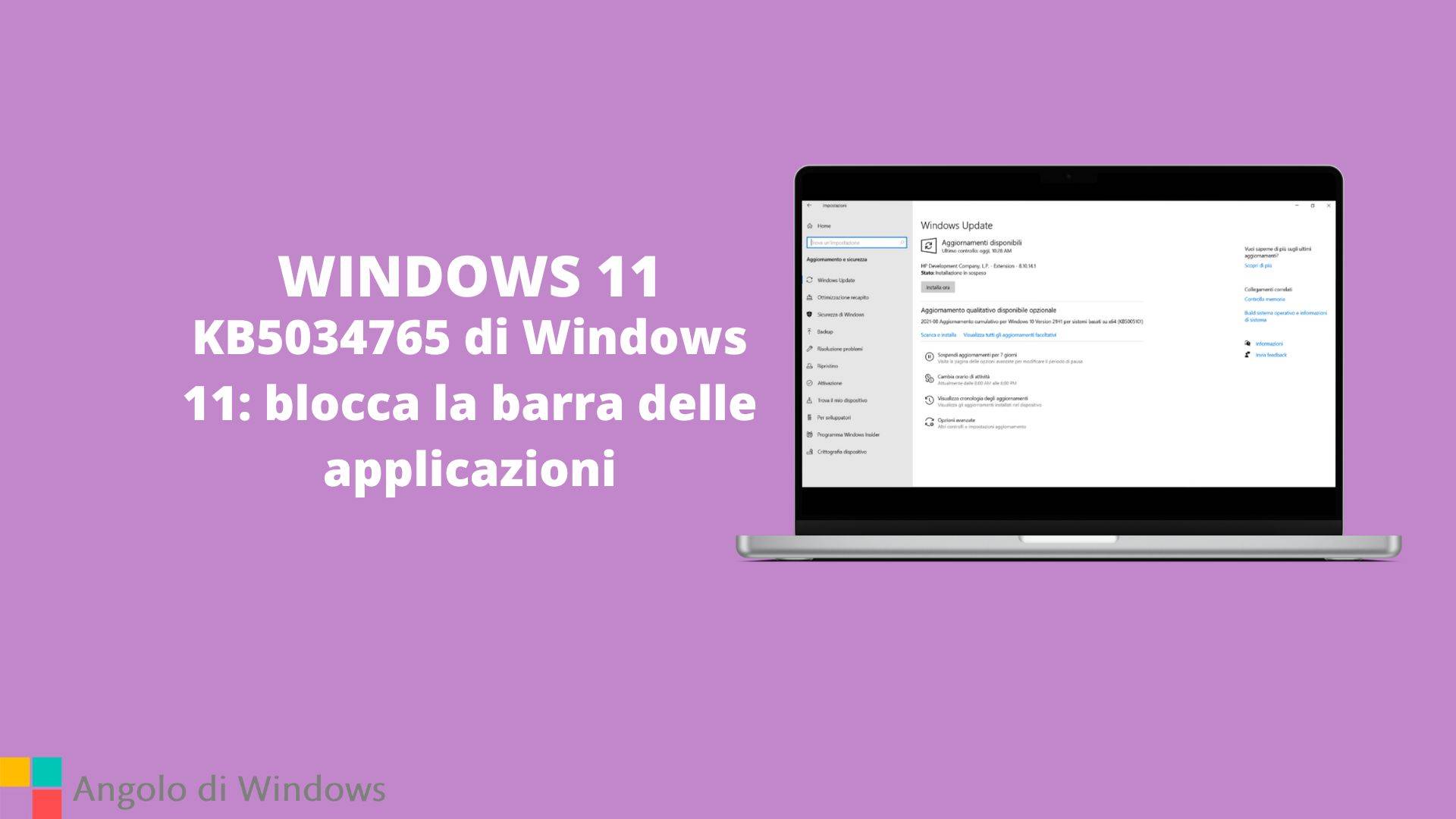 KB5034765 di Windows 11: blocca la barra delle applicazioni