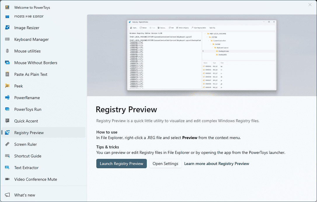 Registry Preview