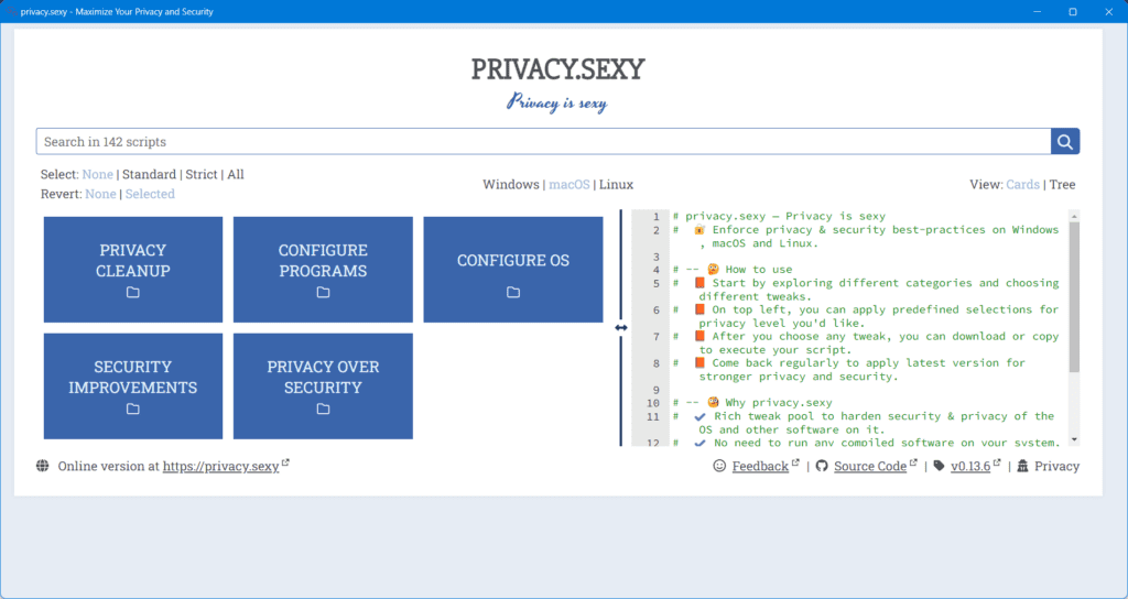 Privacy sexy: L'arma segreta per difendere la tua privacy su Windows, Linux e macOS 16 Privacy.sexy