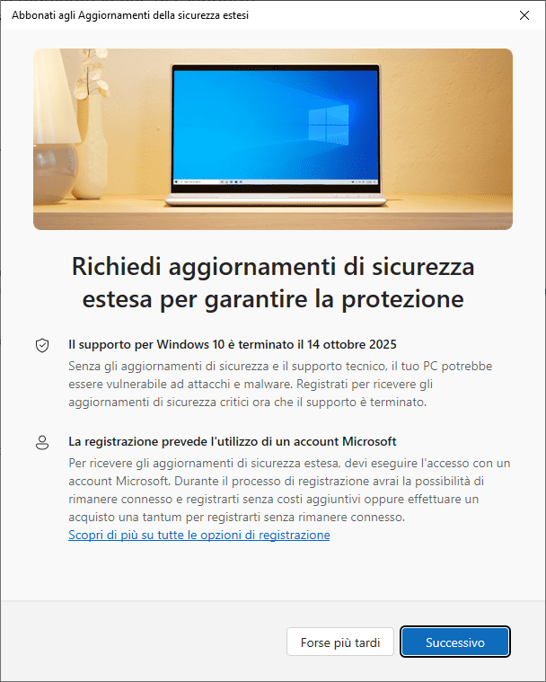 programma ESU (Extended Security Updates) per Windows 10 Gratis